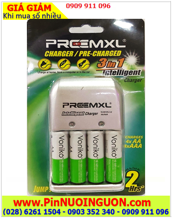 Preermxl FC001 _Bộ sạc pin AA Preermxl FC001 Kèm sẳn 04 pin sạc Voniko AA2700mAh 1.2v (Bảo hành 6 tháng)